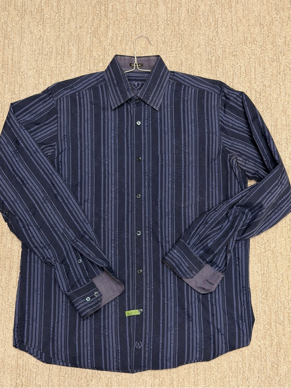 Bugatchi Navy & Dark Purple/Blue Striped/Floral Pattern Dress Shirt